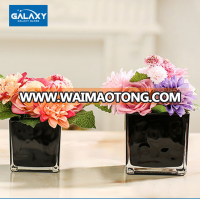 Wholesale square glass vase for florist and flower glass vase for home decor