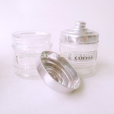 Wholesale customized glass canister set small with stainless steel lid for 3 pcs/ continental glass jar canister glass