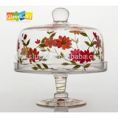 different colored decal glass cake cover with stand