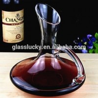 Wholesale hand blown round lead free crystal or glass wine decanter with handle/wholesale wine carafe