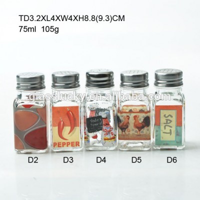 Factory price wholesale 75ml square spice jars and spice jar set for glass salt & pepper shaker