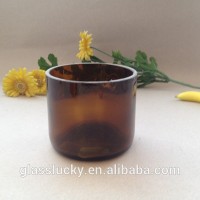 Wholesale amber glass candle holder with wooden lid