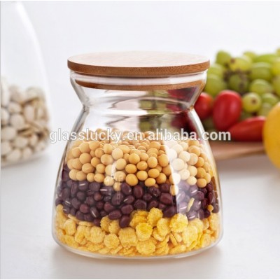 Empty glass storage jars and airtight glass jar with bamboo lid for spice jar